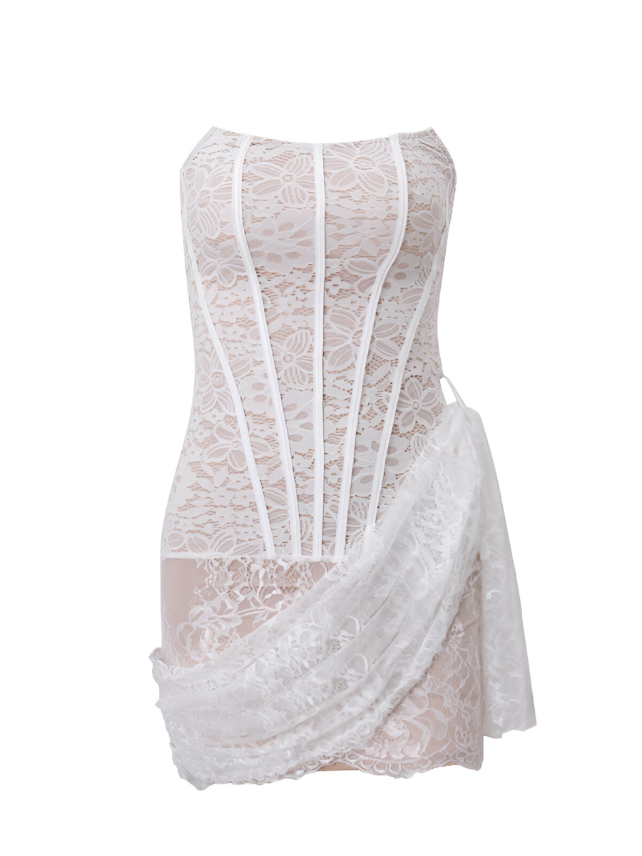 White Lace Corset Mini Dress