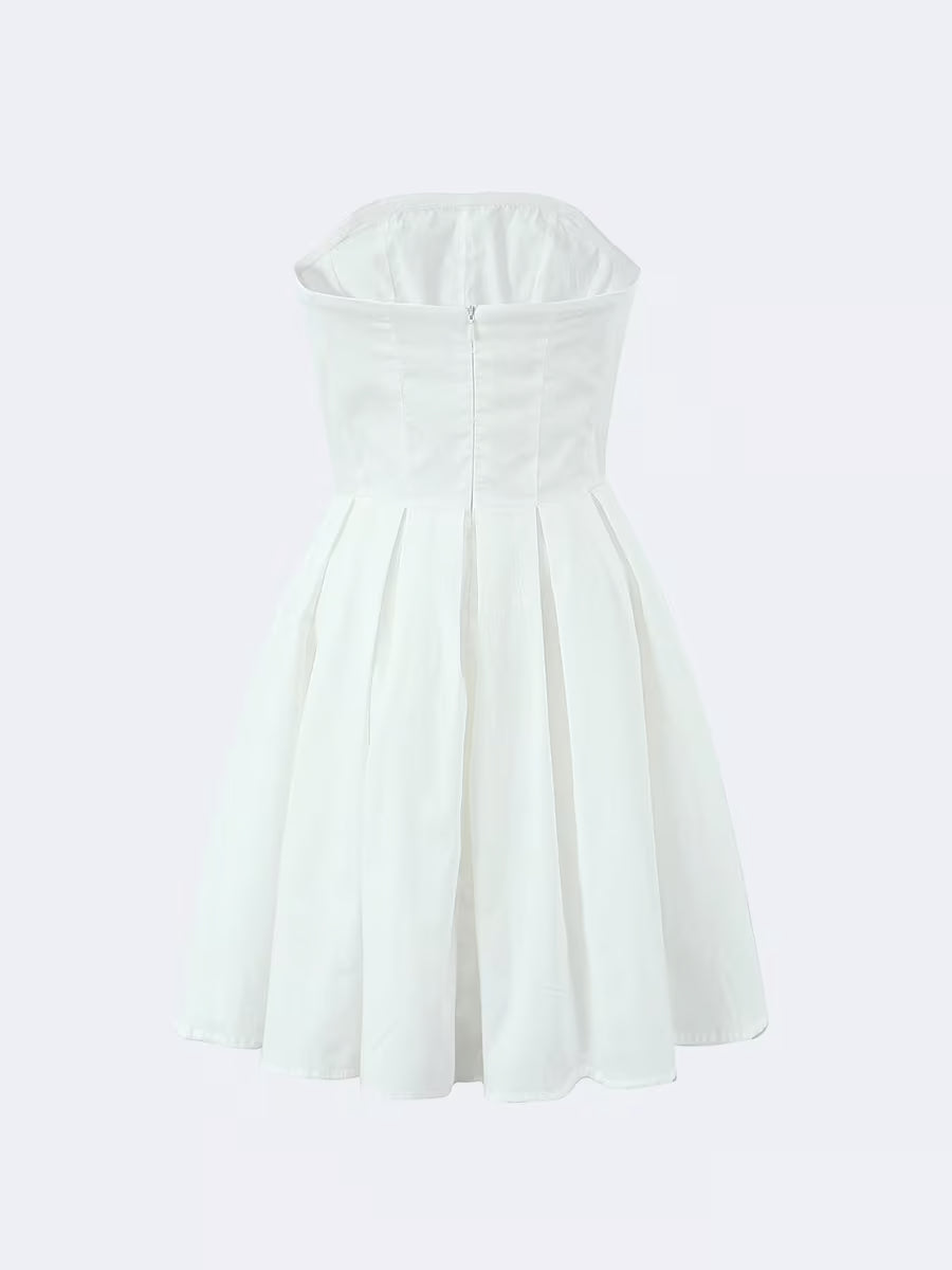 White Strapless Pleated Mini Dress