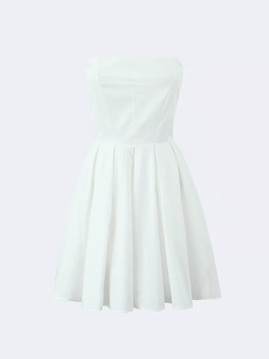 White Strapless Pleated Mini Dress