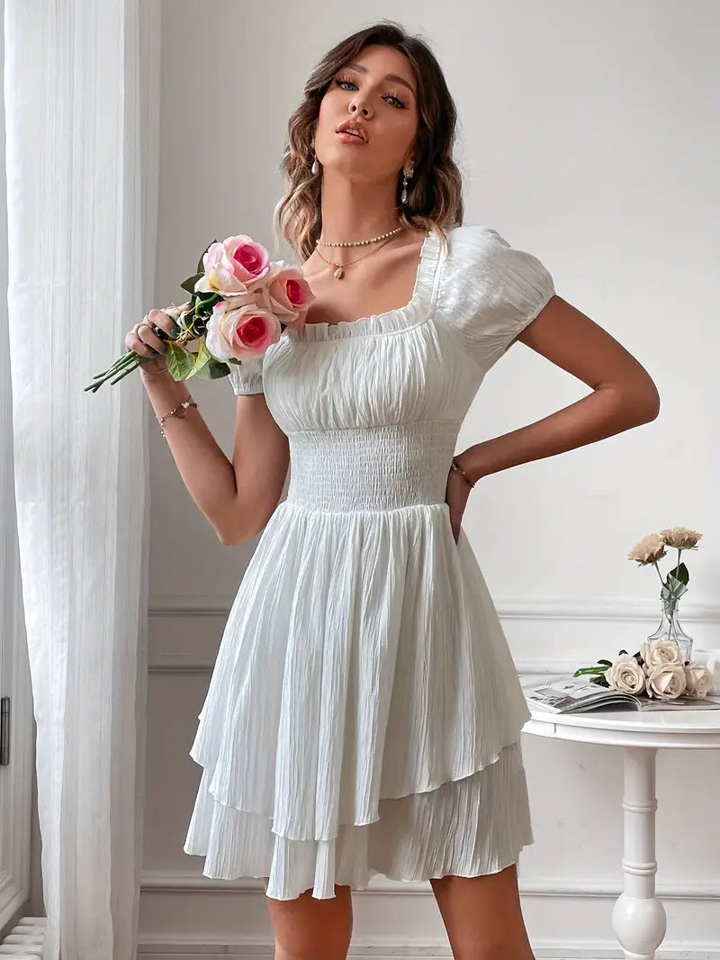 Women's Square Neck Ruffle Strap Dress