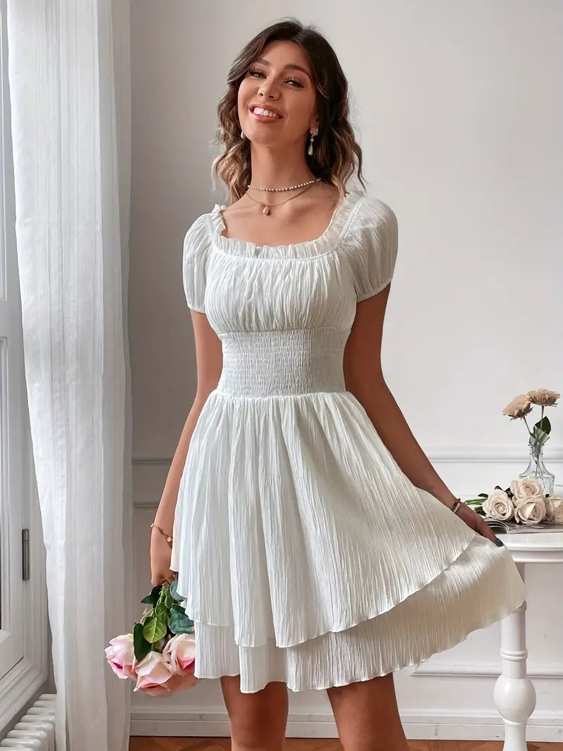 Women's Square Neck Ruffle Strap Dress