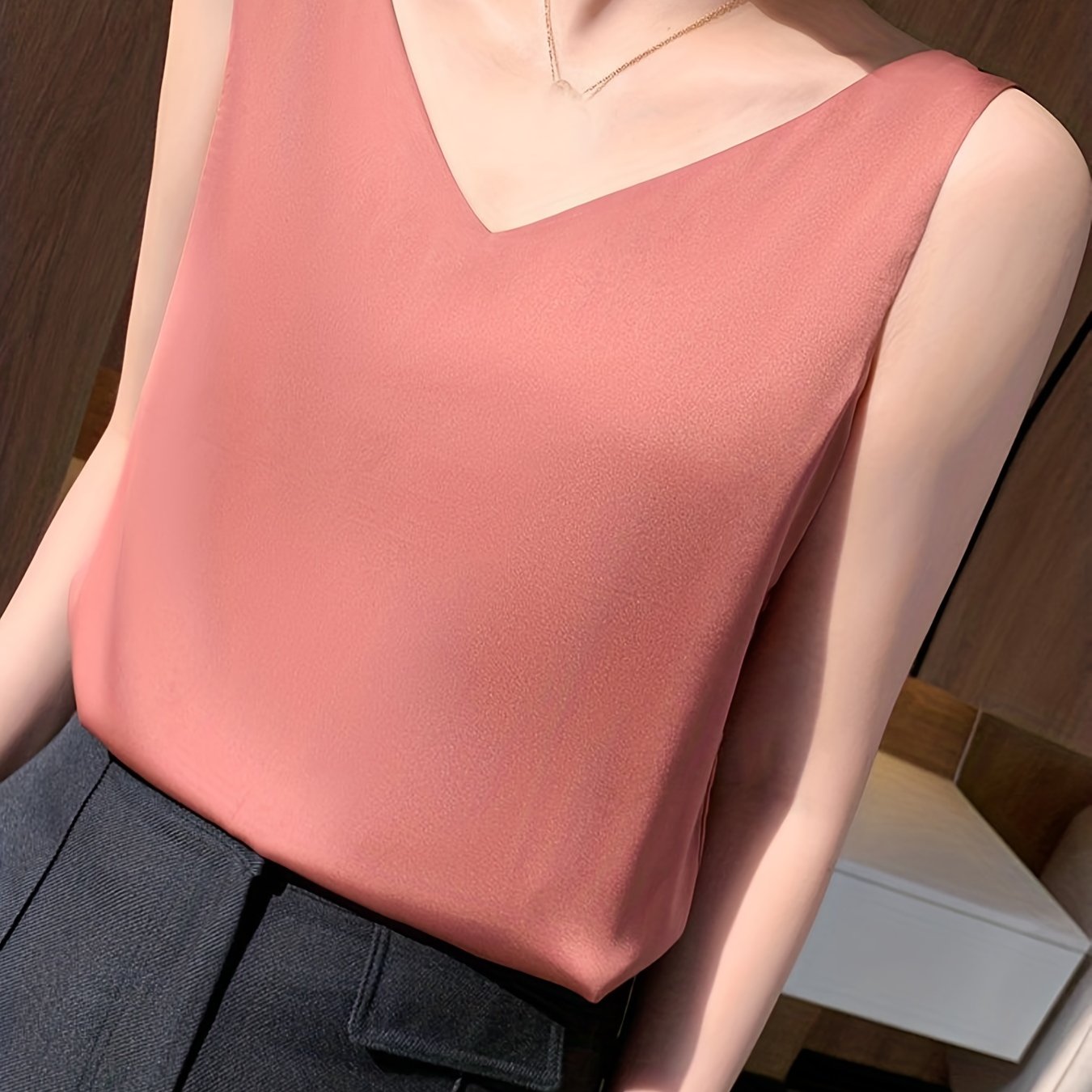 Sleeveless V-Neck Satin Top