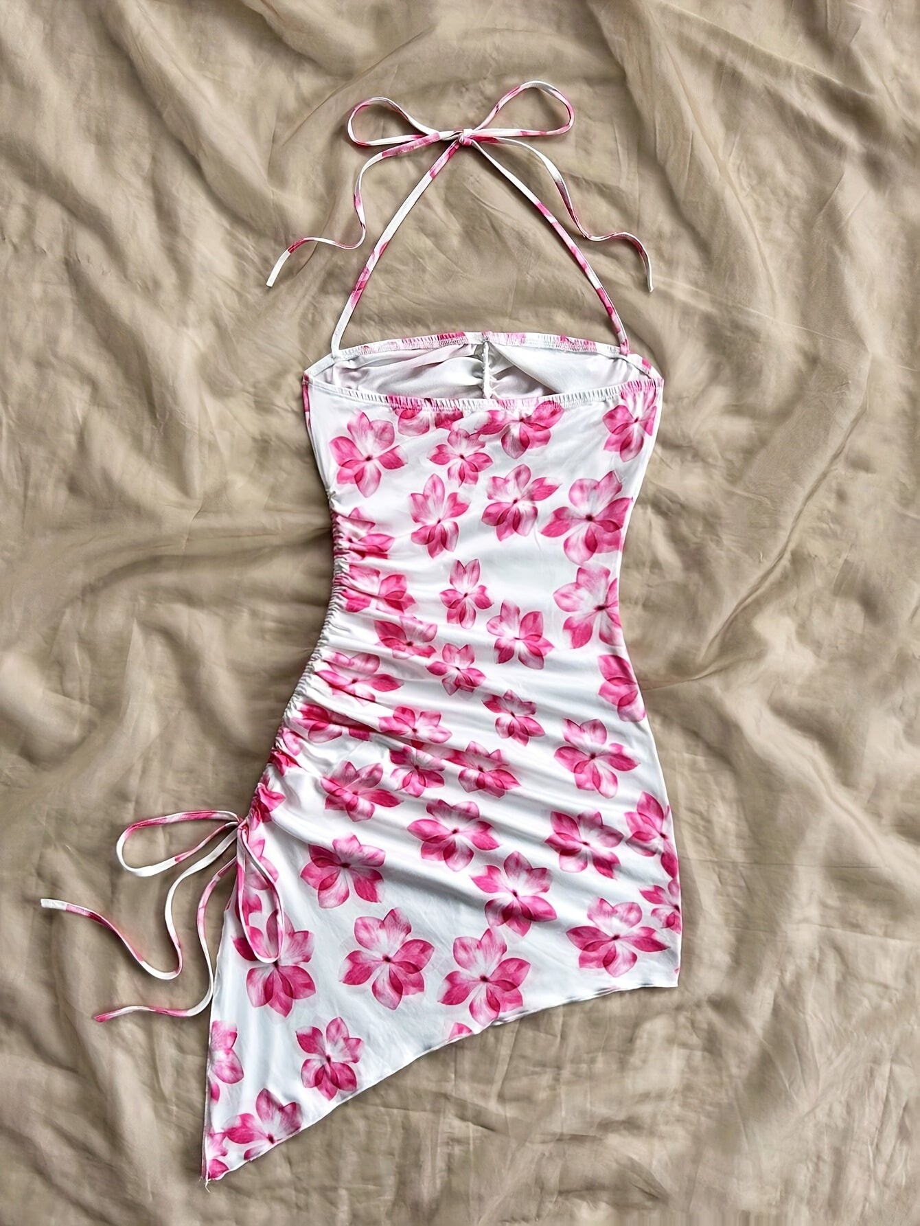 Chic Floral Asymmetrical Halter Dress