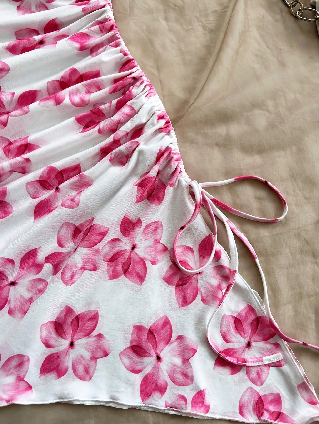 Chic Floral Asymmetrical Halter Dress