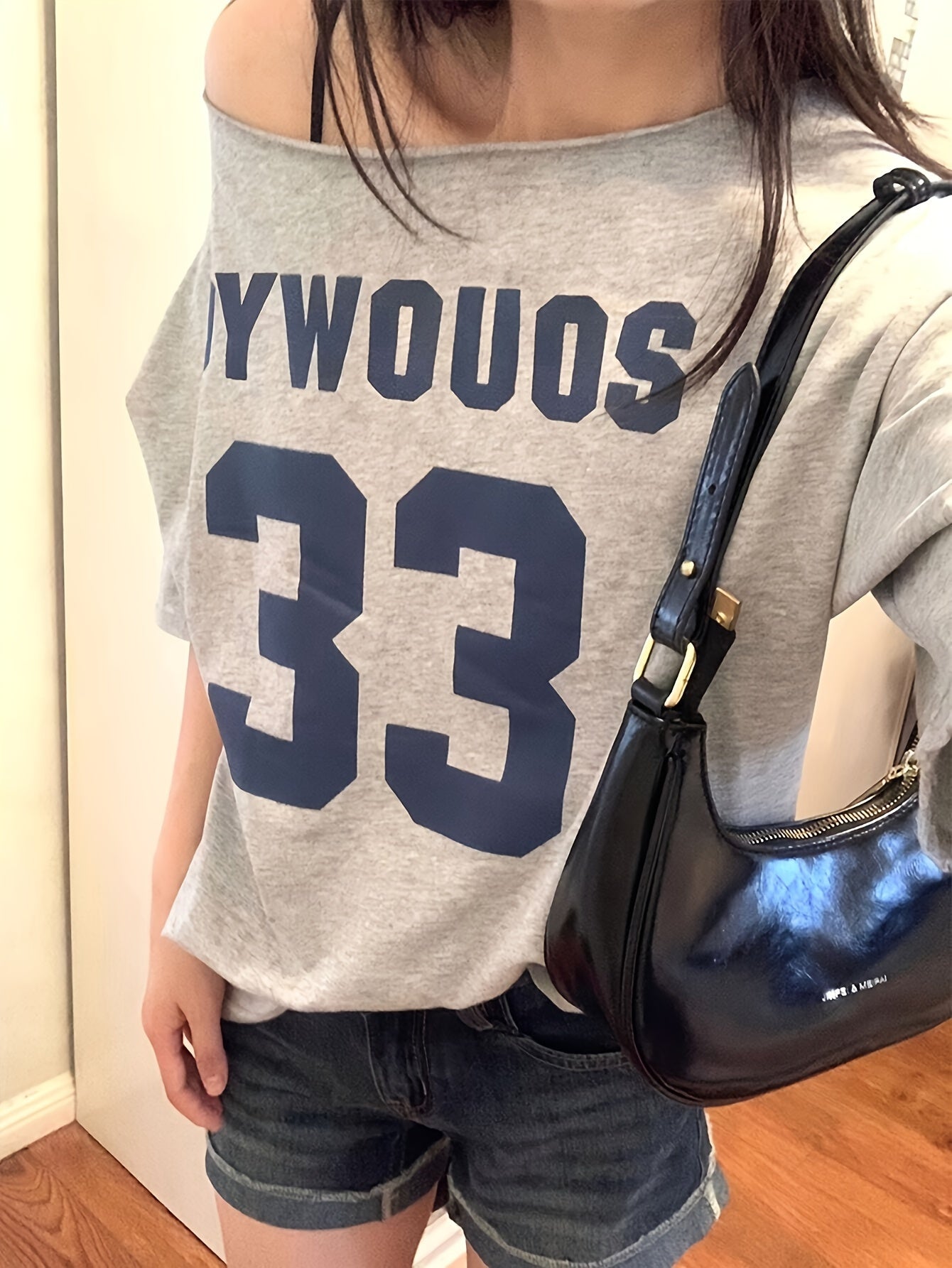 Women's Knit Letter Print Asymmetric Top