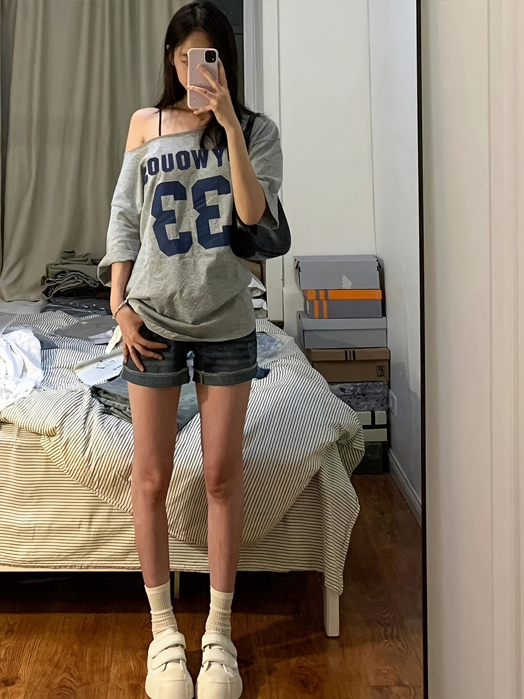 Women's Knit Letter Print Asymmetric Top