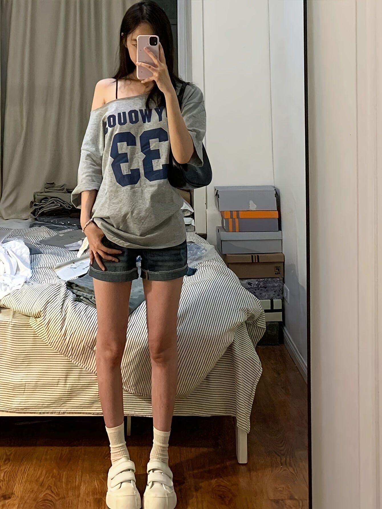 Women's Knit Letter Print Asymmetric Top