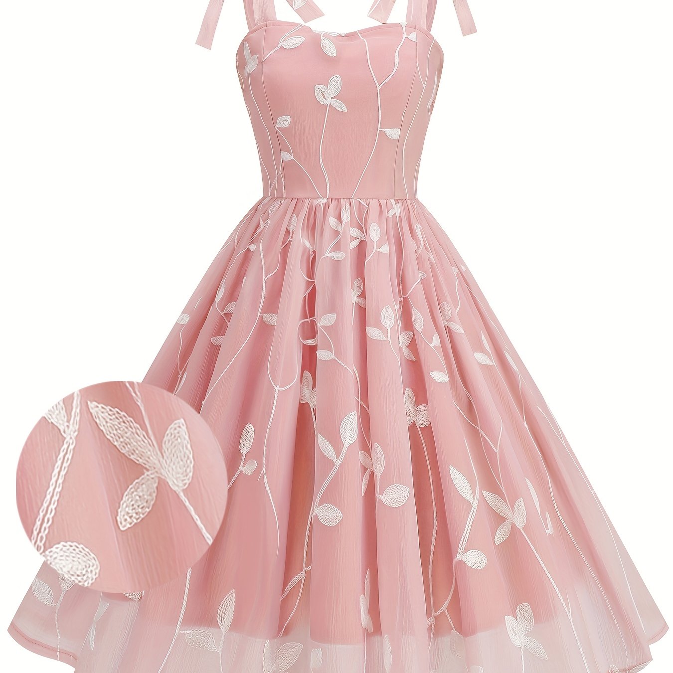 Vintage Embroidered Mesh Party Dress