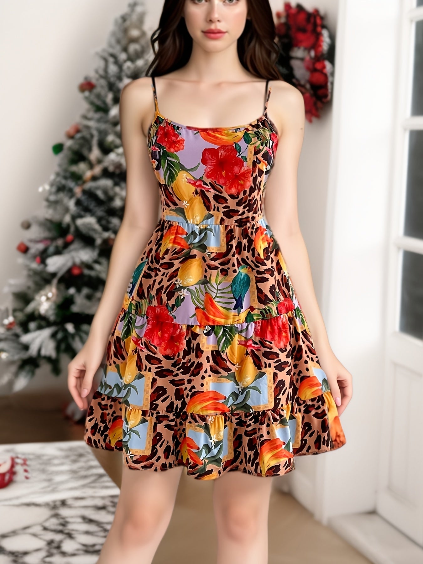 Tropical Print Off-Shoulder Mini Dress