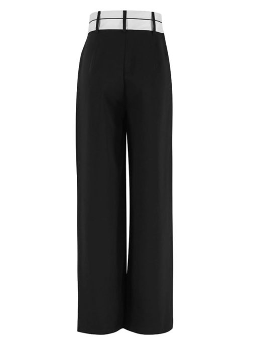 Chic Color Contrast Pleated Wide Leg Work Trousers 2