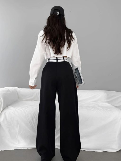 Chic Color Contrast Pleated Wide Leg Work Trousers 7