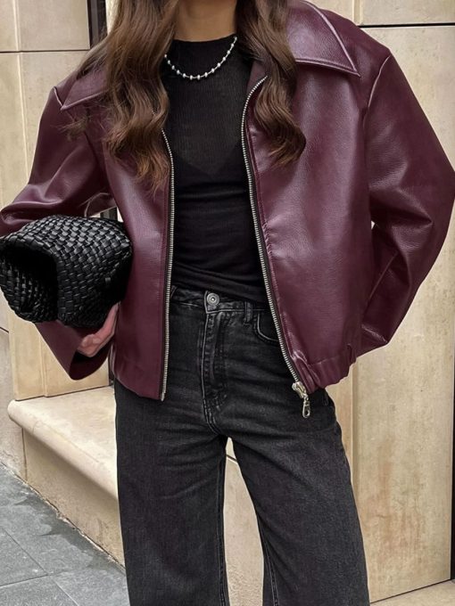 Chic Loose Faux Leather Jacket for Fall Winter