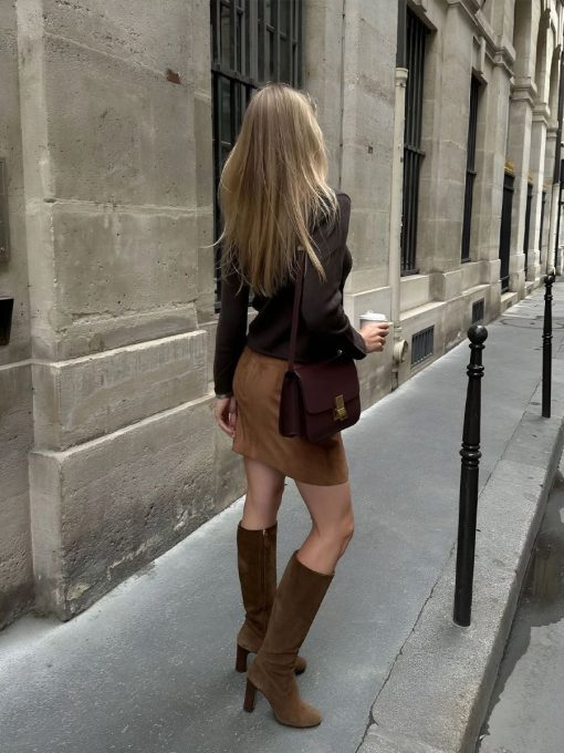 Classic Brown Suede Knit Mini Skirt 3