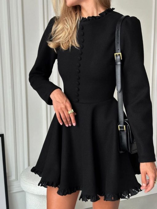 Elegant Black Lace Long Sleeve Dress 1 1