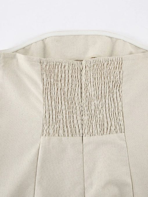 Elegant French Khaki Tube Dress in Cotton Linen 4