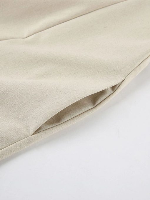 Elegant French Khaki Tube Dress in Cotton Linen 5