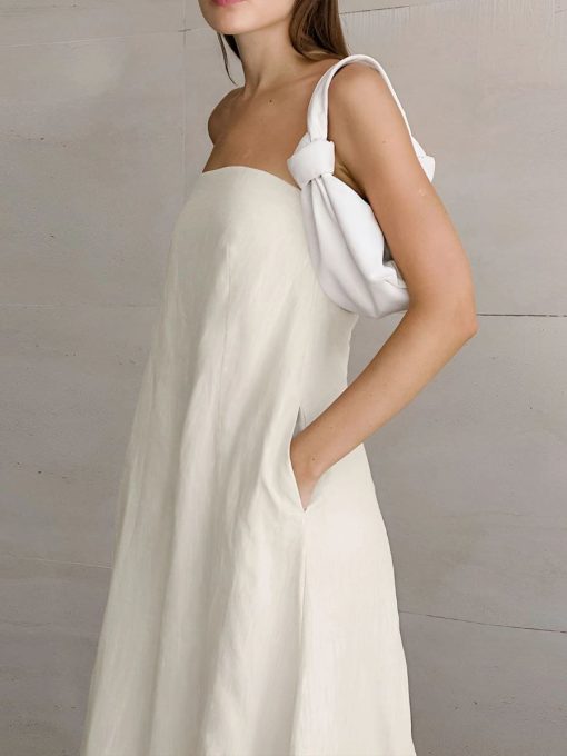 Elegant French Khaki Tube Dress in Cotton Linen 9