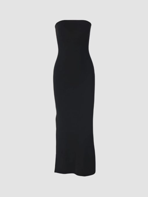 Elegant Strapless Backless Maxi Dress with High Slit 2