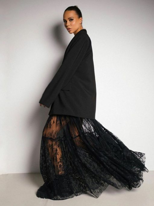 High Waisted Sheer Lace Maxi Skirt 6