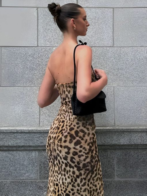 Leopard Print Strapless Slit Midi Dress 2