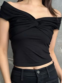 Sexy Off-Shoulder Twist Front Ultra Crop Top