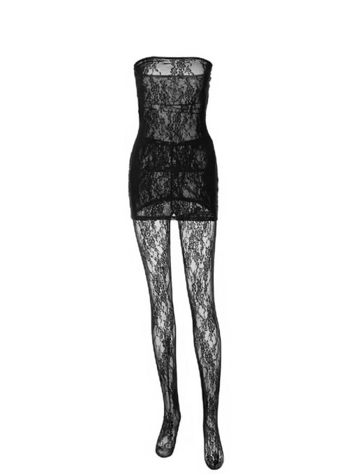 Summer Lace Sheer Bustier Dress & Pants Set