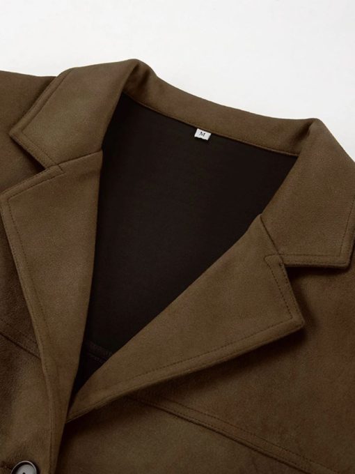 Vintage Brown Suede Turn Down Collar Loose Coat 1