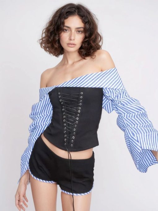 Chic Puff-Sleeve Off-Shoulder Corset Top