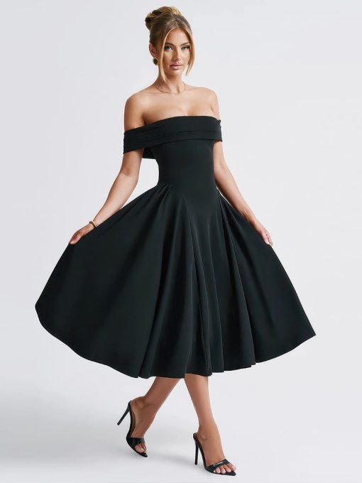 elegant off shoulder solid color strapless 4