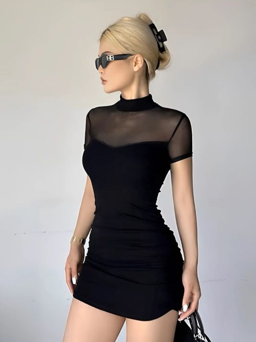 mock neck mesh bodycon dress 2