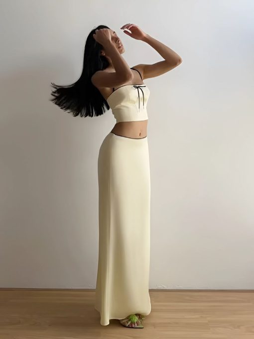 satin bow cami crop top and maxi skirt set 4